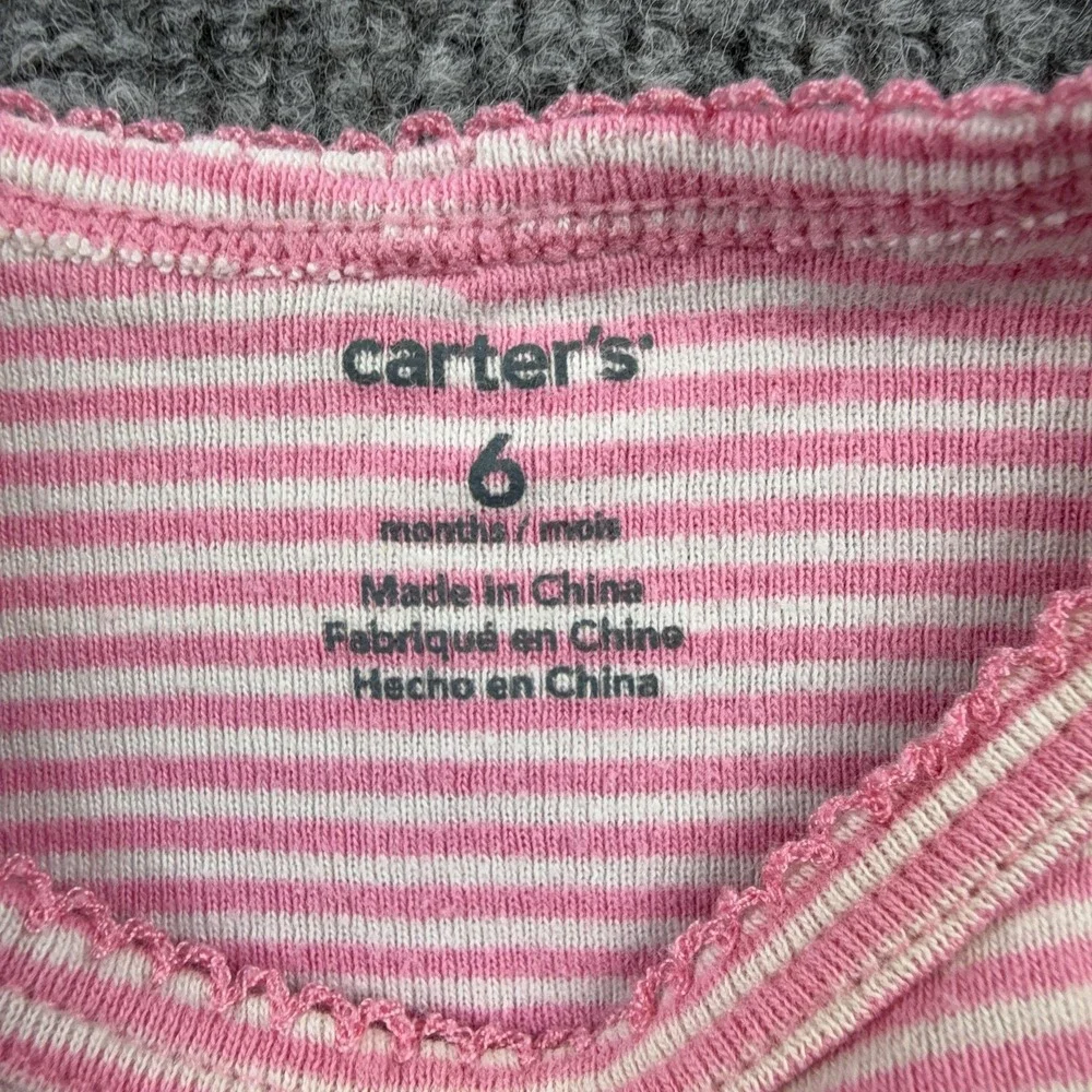 Carter's Romper Girls 3-6 Months Pink Striped Flower One Piece Bodysuit